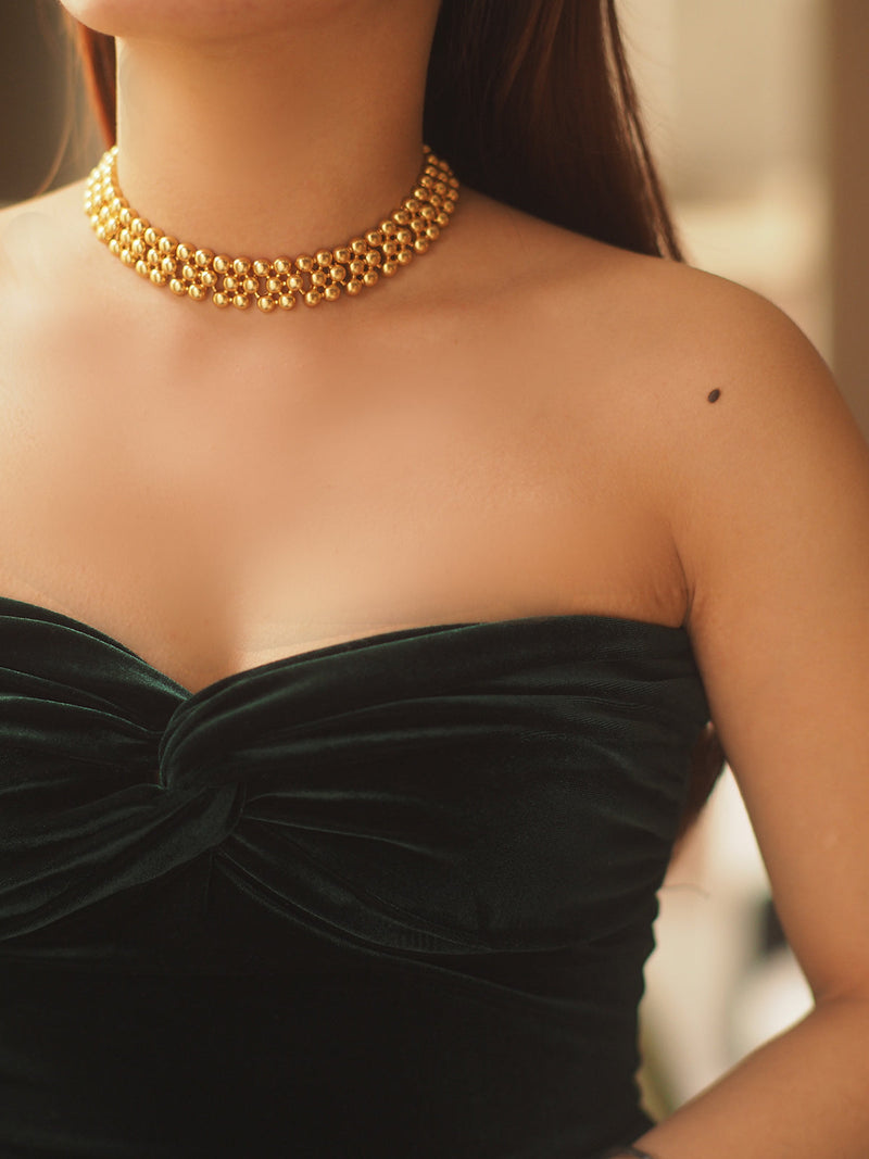 Tayah Golden Beaded Choker Necklace