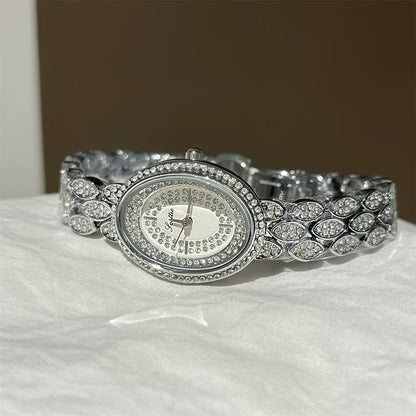 Oval Crystal Embellished Bracelet Watch
