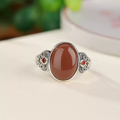 Red Agate Dragon Sterling Silver Ring