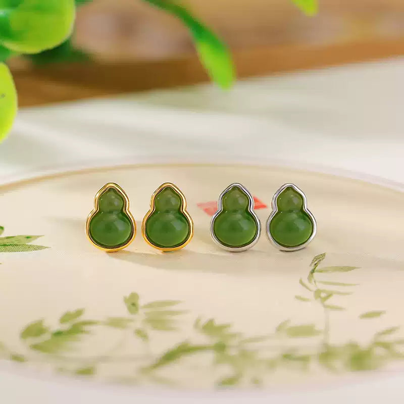 Elaina Jade Fortune Gourd Stud Earrings