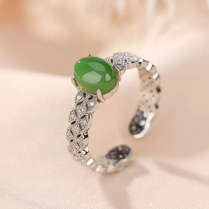 Jadeite Crystal Open Silver Ring