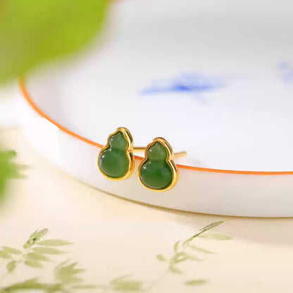 Elaina Jade Fortune Gourd Stud Earrings