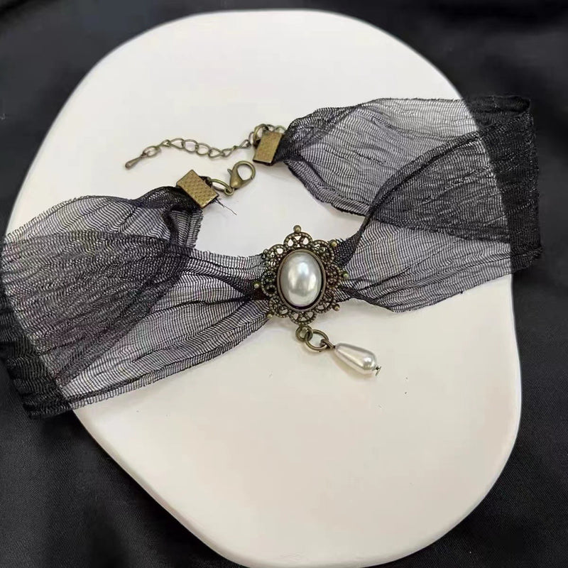 Baroque Silk Sheer Pearl Choker Necklace