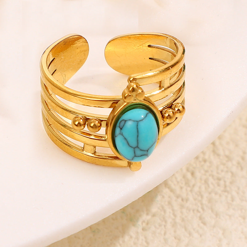 Leeba Layered Stone Open Ring