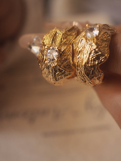 Sanya Textured Leaf Crystal Stud Earrings