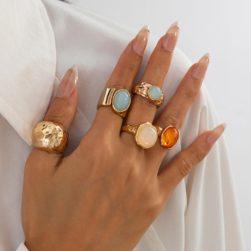 5-piece Adjustable Gemstone Ring Set