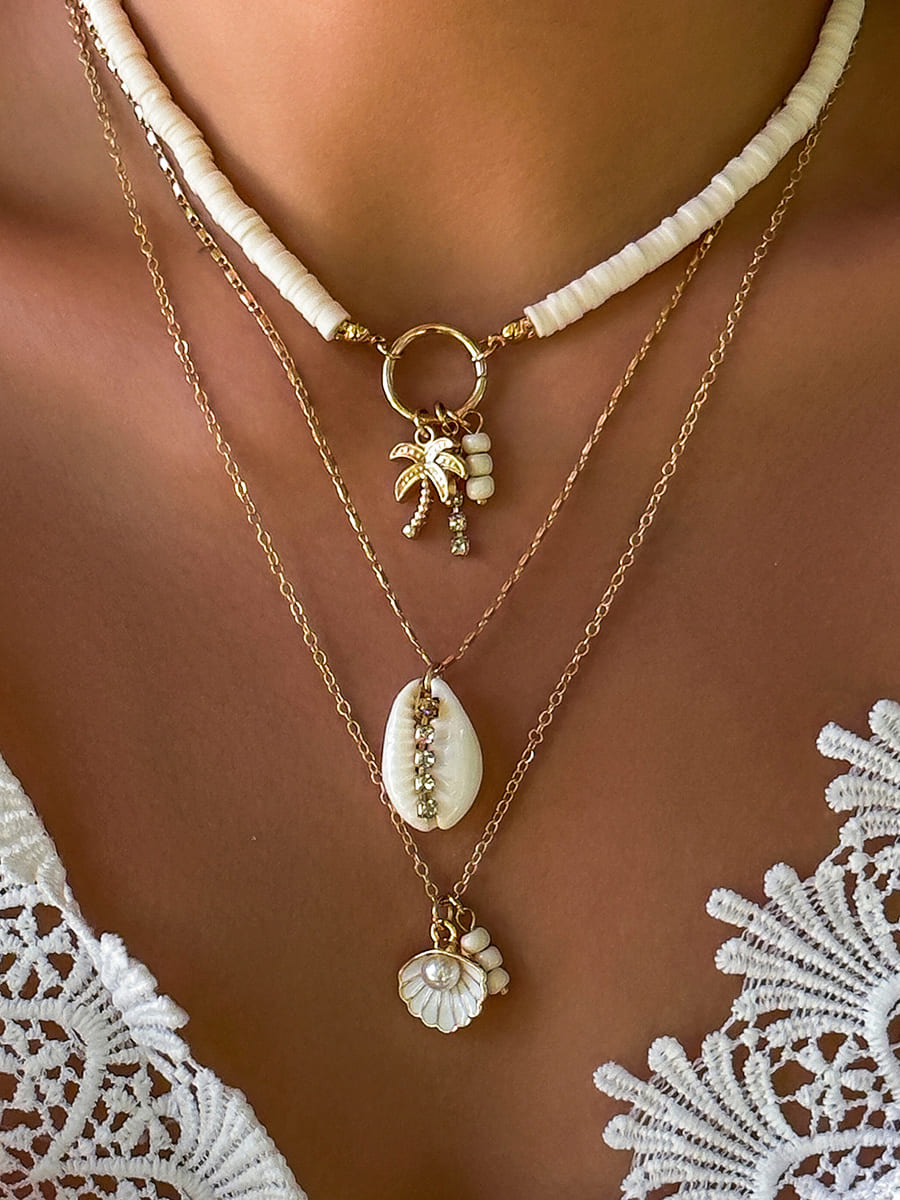 Shell and Sunflower Pendant Multi-layered Necklace