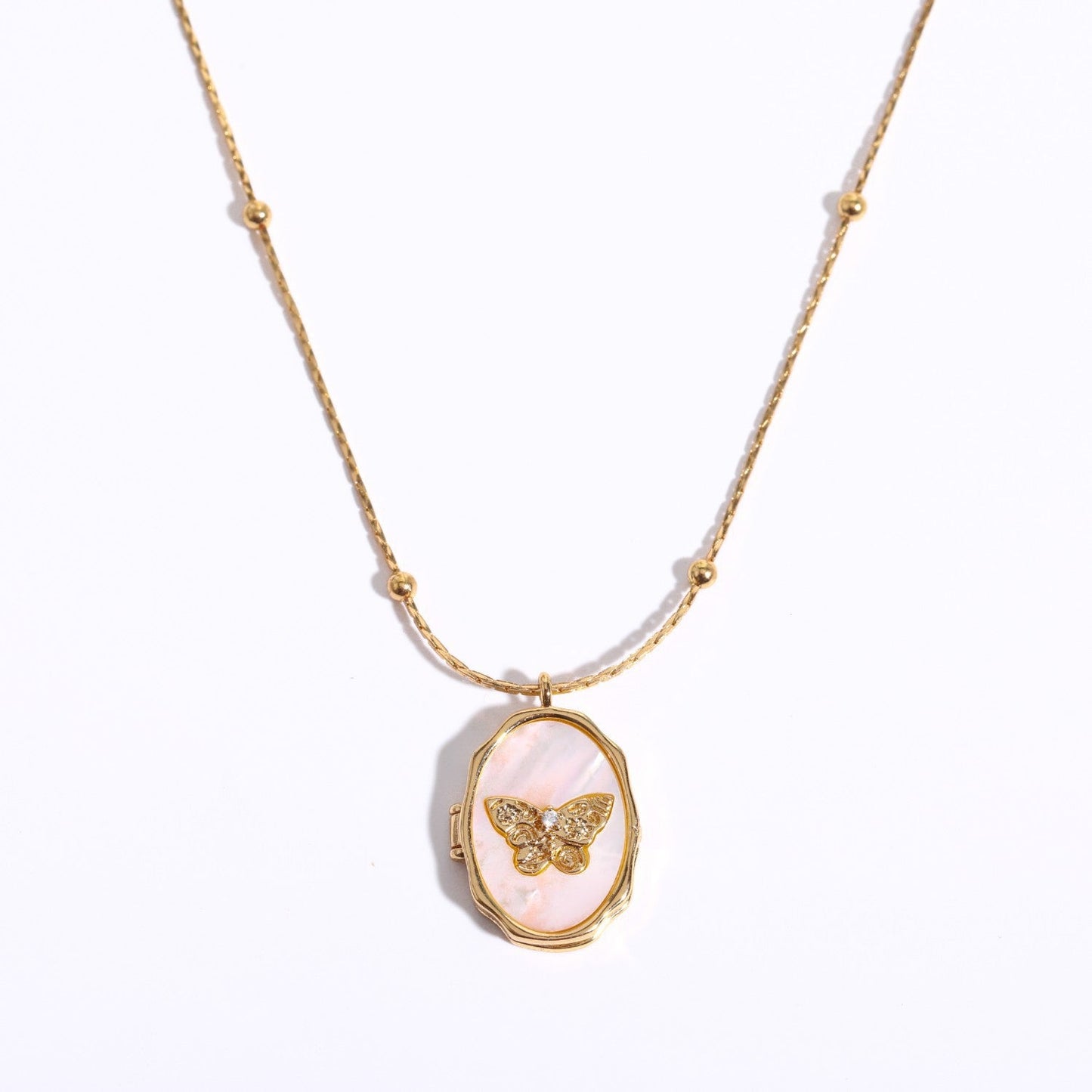 Butterfly Shell Locket Necklace