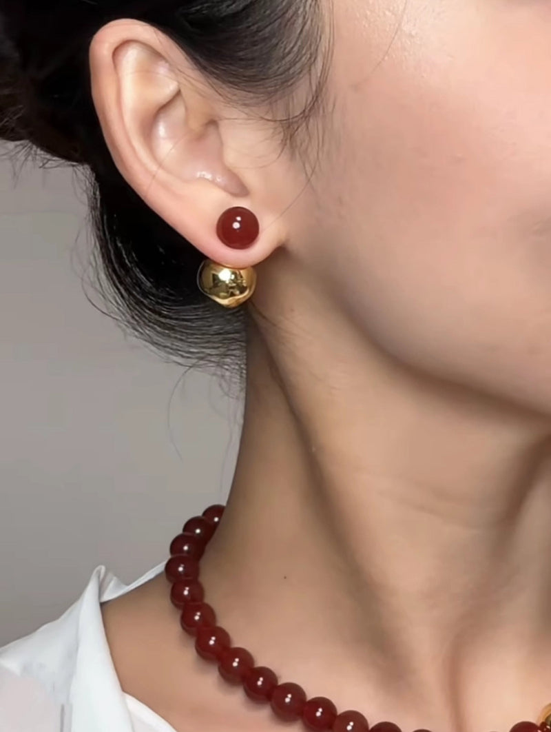 Red Agate Bead Necklace Set