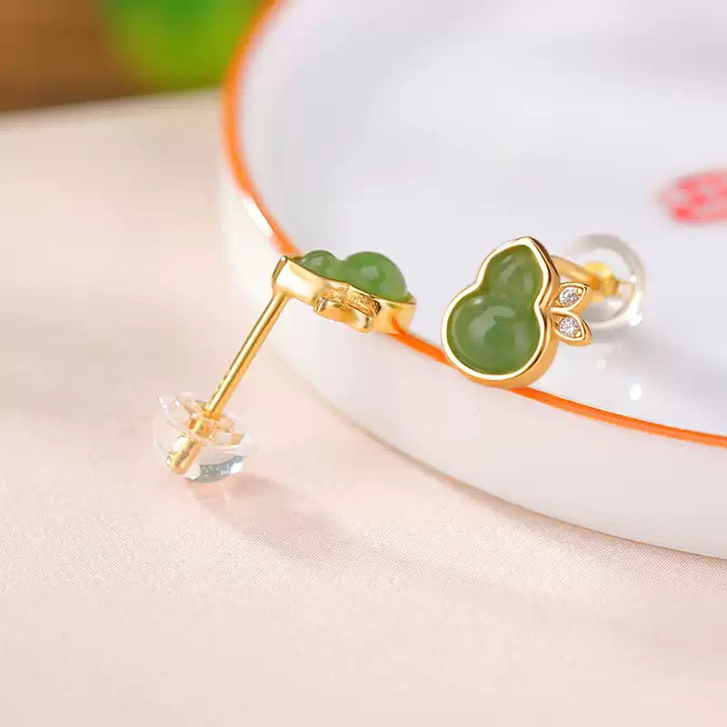 Vera Jade Leaf Accent Gourd Earrings