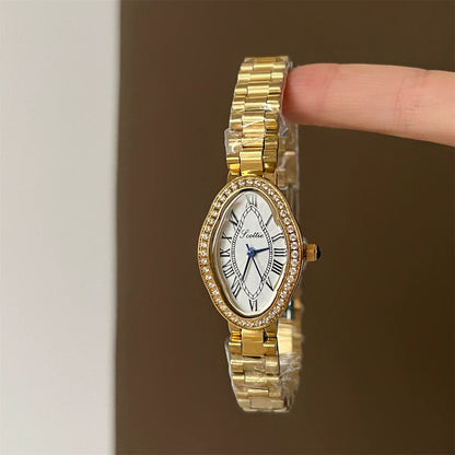 Oval Crystal Embellished Bracelet Watch