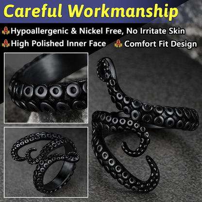 Biker Punk Three Octopus Tentacle Ring for