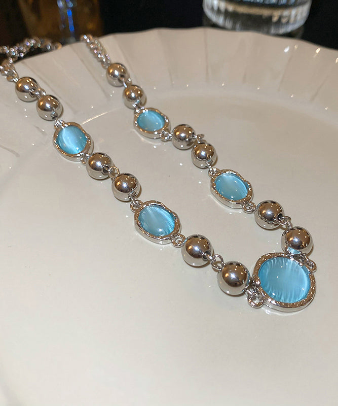 Original Design Blue Alloy Resin Crystal Tassel Princess Necklace Po057