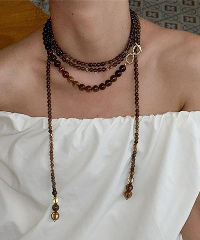 Original Design Chocolate Alloy Crystal Beadin Gratuated Bead Necklace Yu001