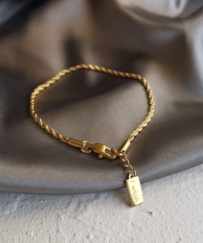 Original Design Gold Copper Alloy Fried Dough Twists Tassel Charm Bracelet