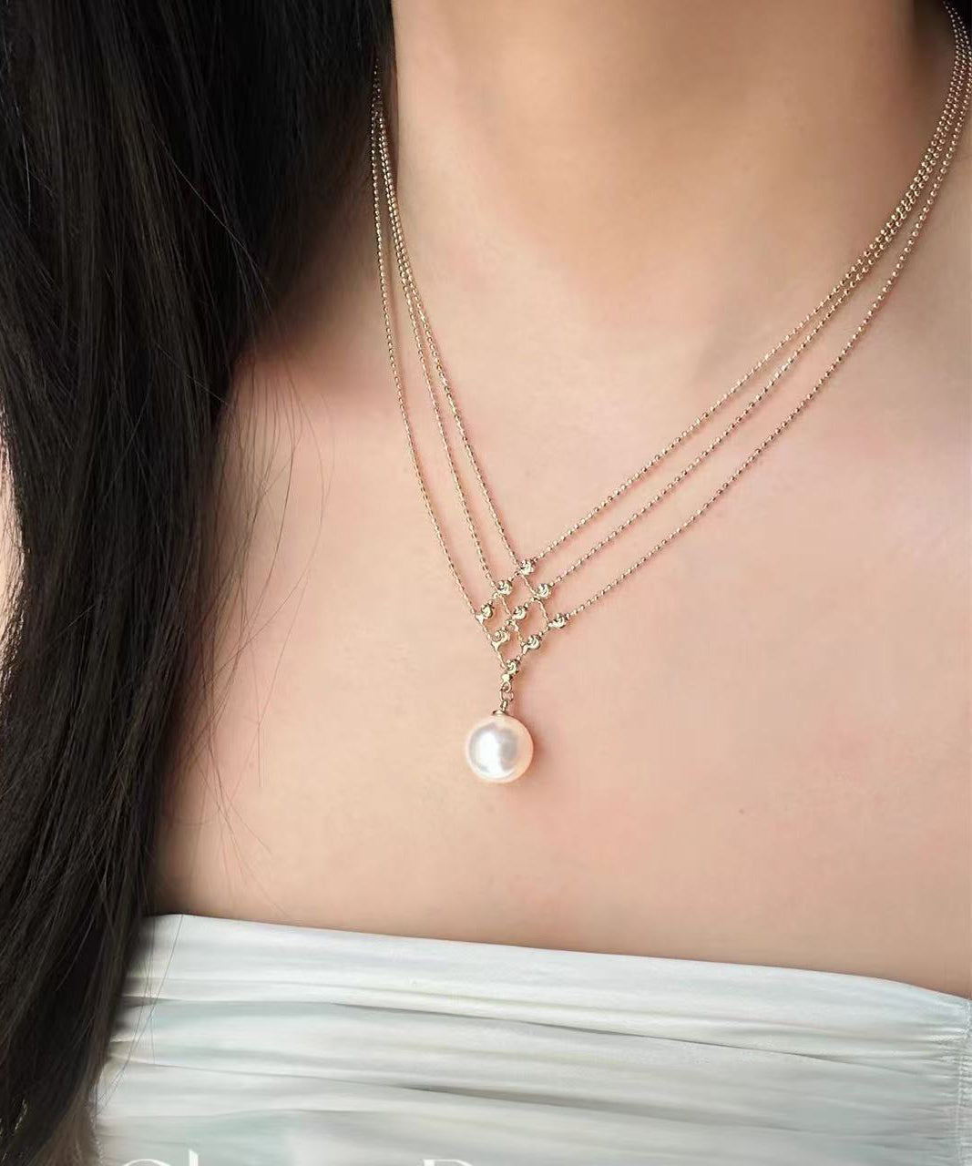Original Design Gold Copper Overgild Pearl Pendant Necklace