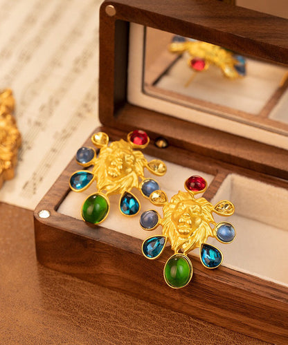Original Design Gold Inlaid Sterling Silver Overgild Coloured Glaze Stud Earrings Gh1028