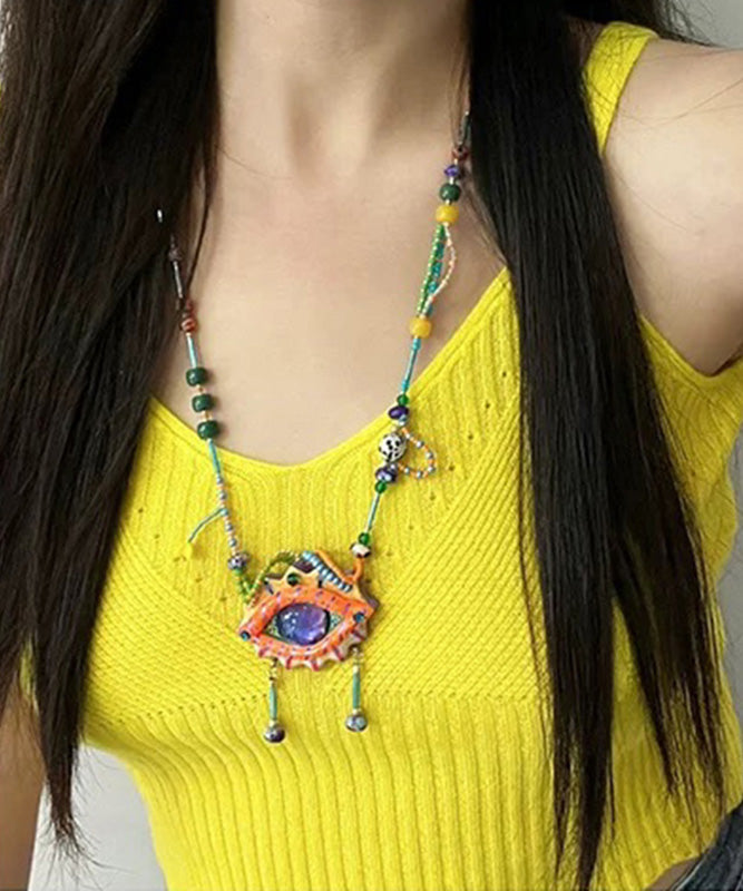 Original Design Rainbow Alloy Beading Tassel Pendant Necklace Rg018