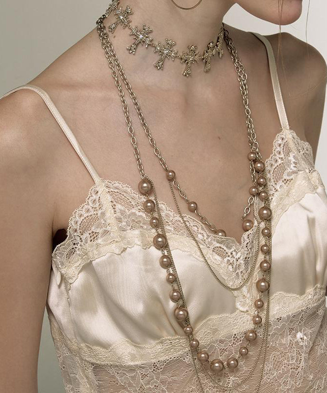 Original Gold Alloy Double-layer Pearl Lariat Necklace