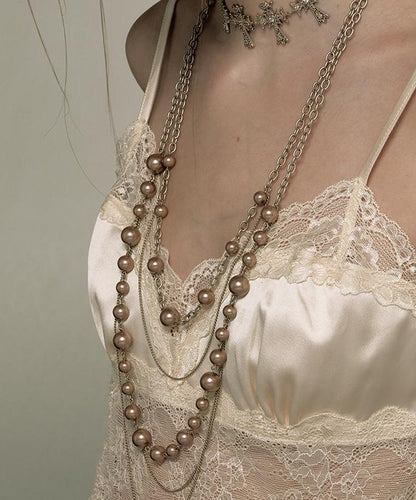 Original Gold Alloy Double-layer Pearl Lariat Necklace