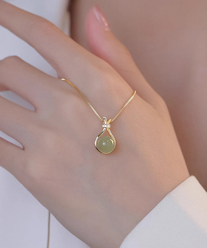 Original Gold Sterling Silver Overgild Zircon Chalcedony Pendant Necklace Wf022