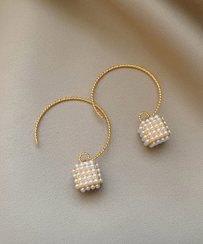 Oversize Gold Copper Overgild Lantern Pearl Hoop Earrings