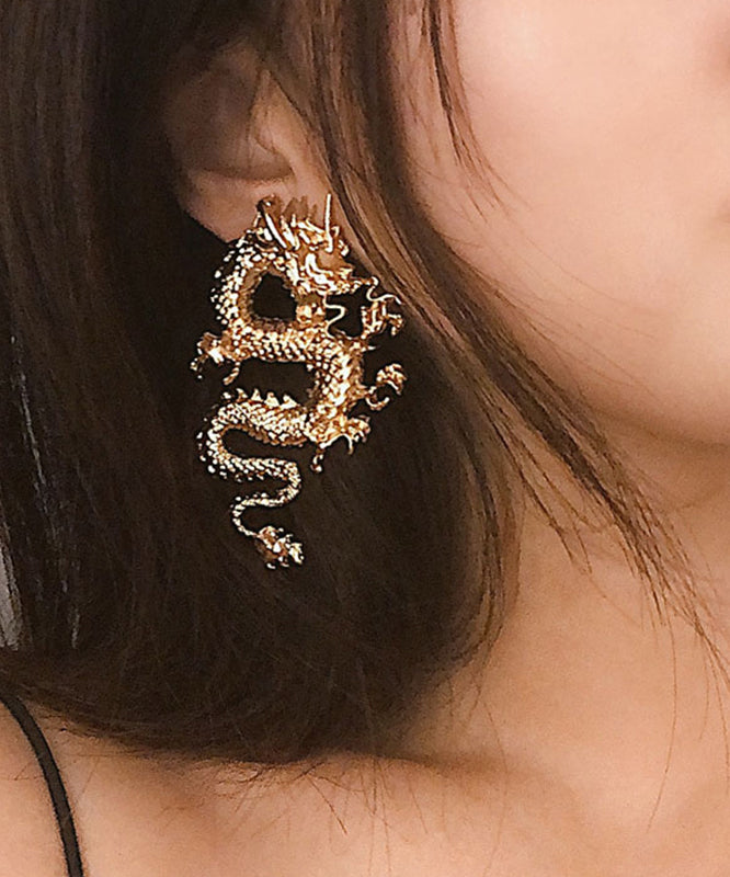 Oversize Gold Sterling Silver Overgild Dragon Drop Earrings Gh1005