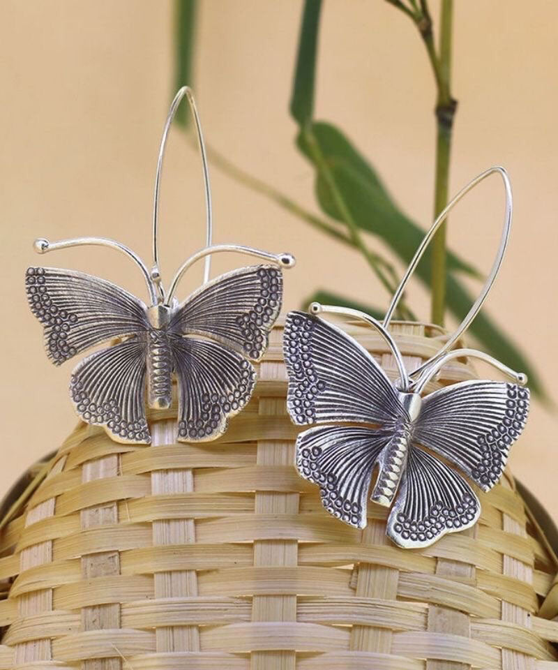 Oversize Silk Sterling Silver Butterfly Hoop Earrings Tw1044