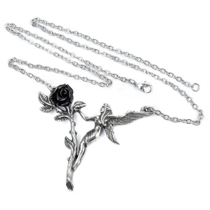 Faerie Glade Fairy Black Rose Necklace by Alchemy Gothic