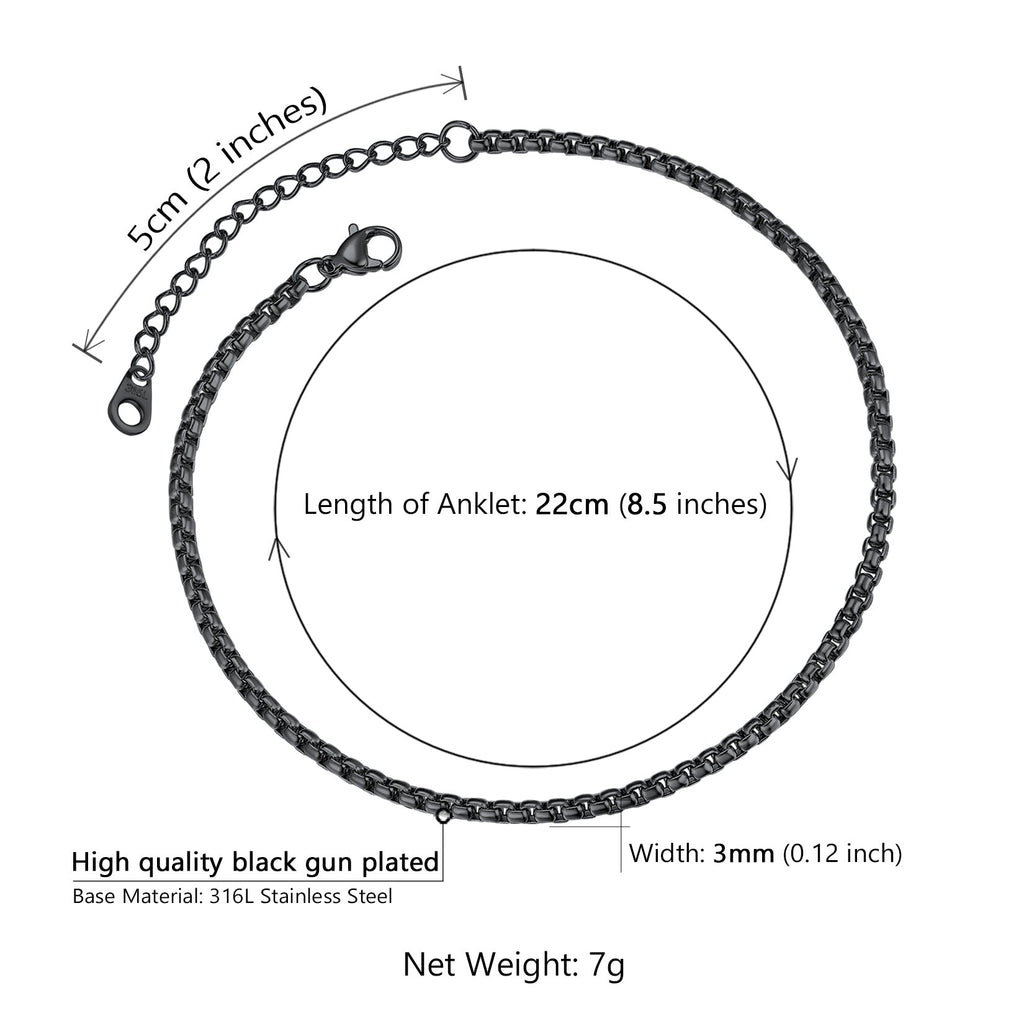 3mm Stainless Steel Box Chain Anklet for