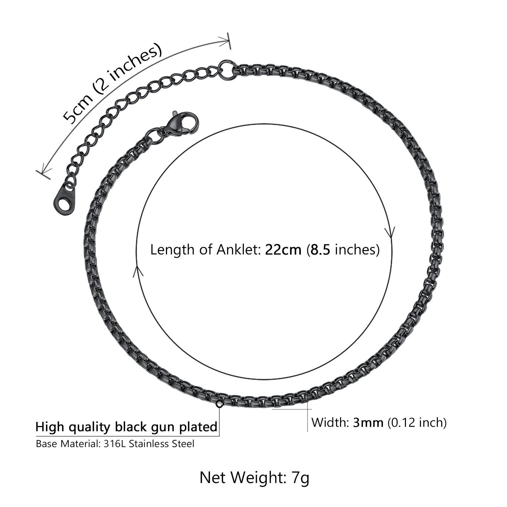 3mm Stainless Steel Box Chain Anklet for