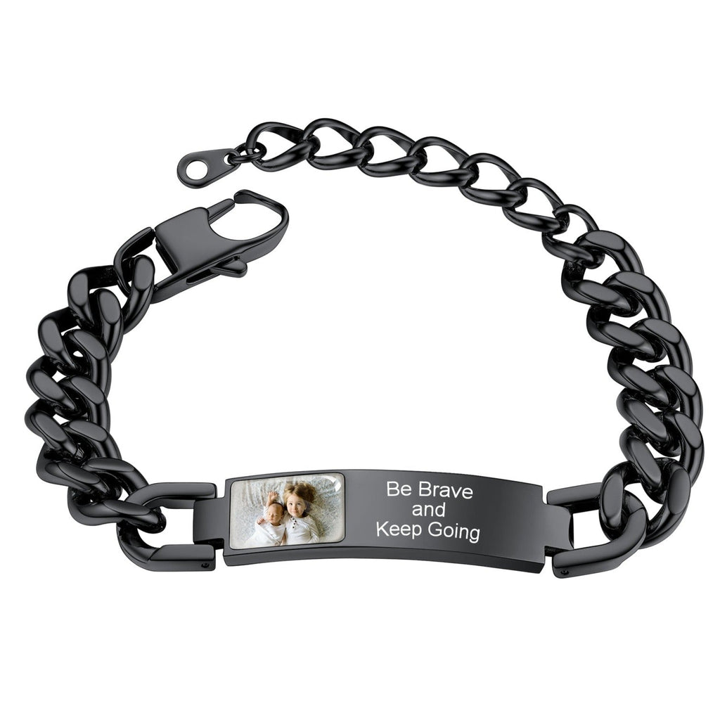 Personalized Nameplate Cuban Link Chain Bracelet With Picture for