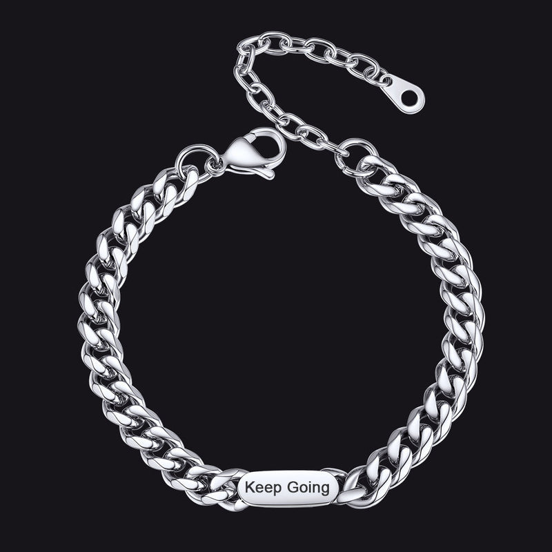 7mm Engraving Name Cuban Link Chain Bracelet for