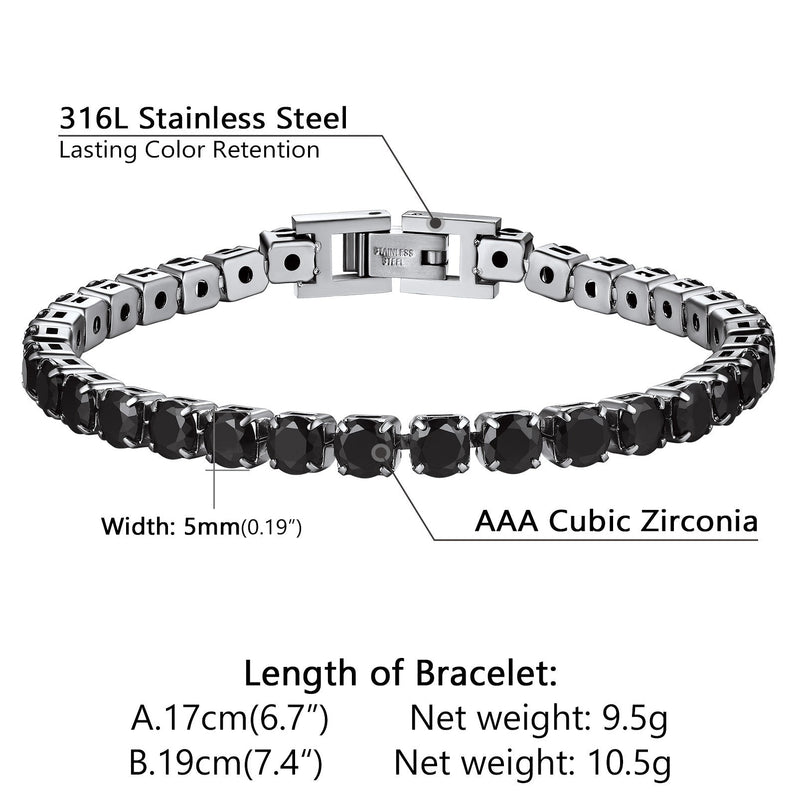 Cz Black Diamond Cut Tennis Chain Bracelet for , 3/5mm Width
