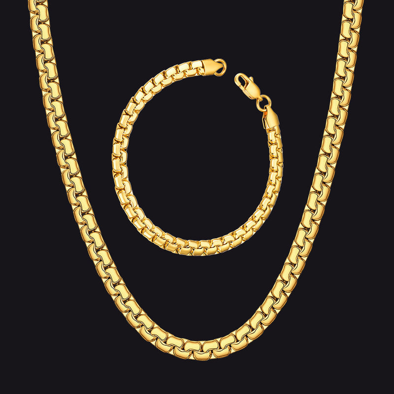 6mm Flat Box Link Chain & Bracelet Bundle Set for