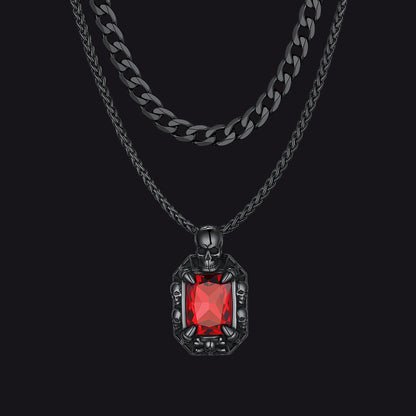 Cuban Curb Chain & Skull Crystal Layered Necklaces Set for