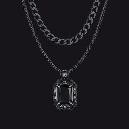 Cuban Curb Chain & Skull Crystal Layered Necklaces Set for