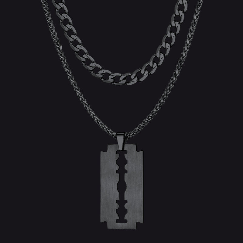 Cuban Chain & Eboy Razor Blade Necklace Set for