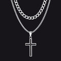 Cuban Curb Chain & Enamel Cross Layered Necklaces Set for