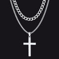 Cuban Chain & American Flag Cross Layered Necklaces Set for