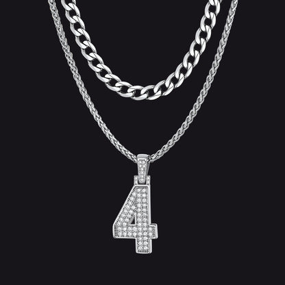 Cuban Chain & Baseball Jersey Number Layered Necklaces Set for