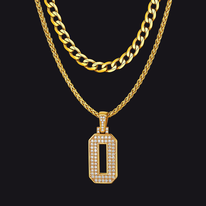 Cuban Chain & Baseball Jersey Number Layered Necklaces Set for