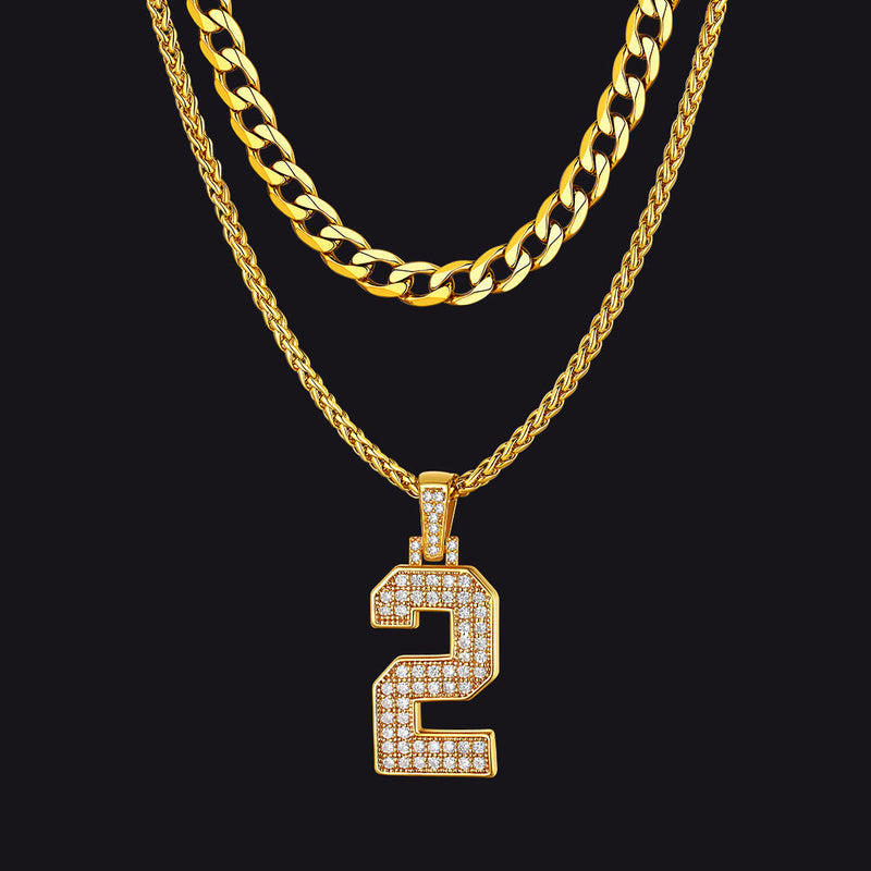 Cuban Chain & Baseball Jersey Number Layered Necklaces Set for