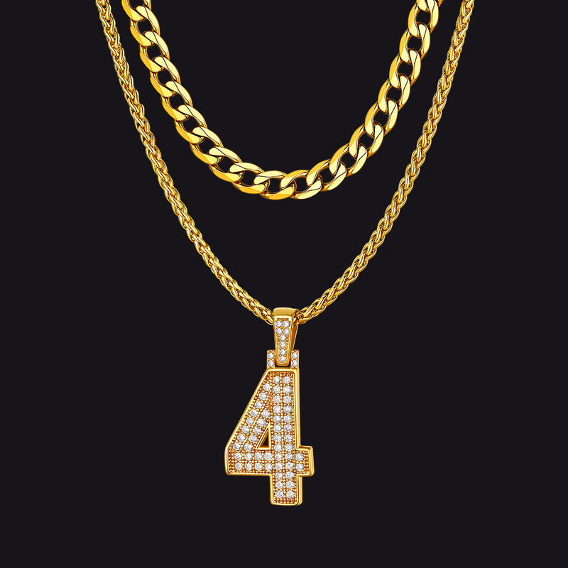 Cuban Chain & Baseball Jersey Number Layered Necklaces Set for
