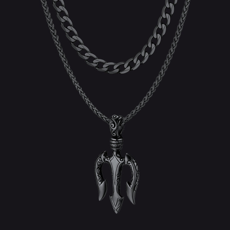 Poseidon Trident & Curb Chain Layered Necklaces Set for