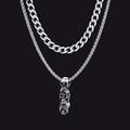 Cuban Curb Chain & Skull Layered Necklaces Set for