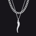 Cuban Chain & Italian Horn Layered Necklaces Set for
