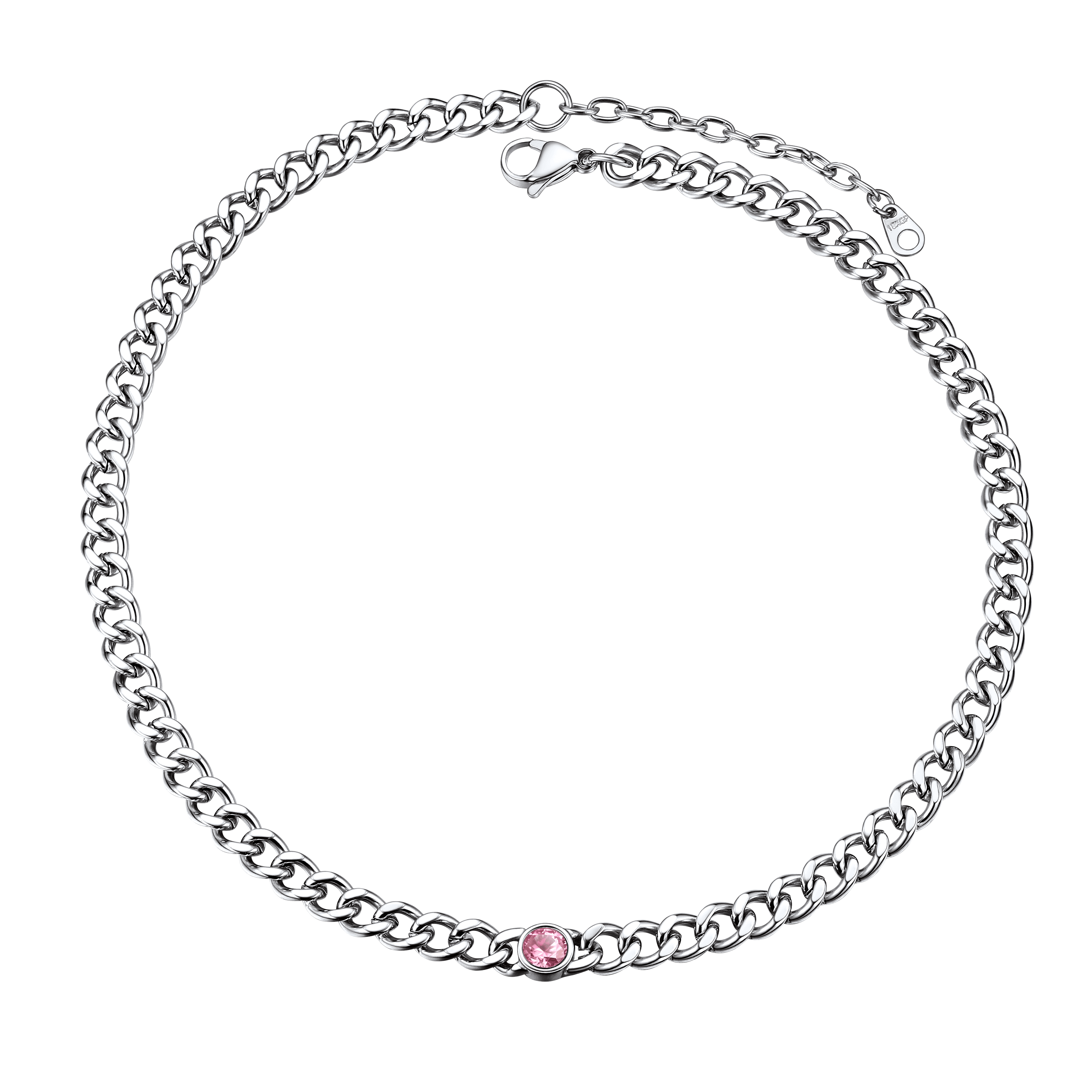 Birthstone Cuban Link Choker Chain Necklace for