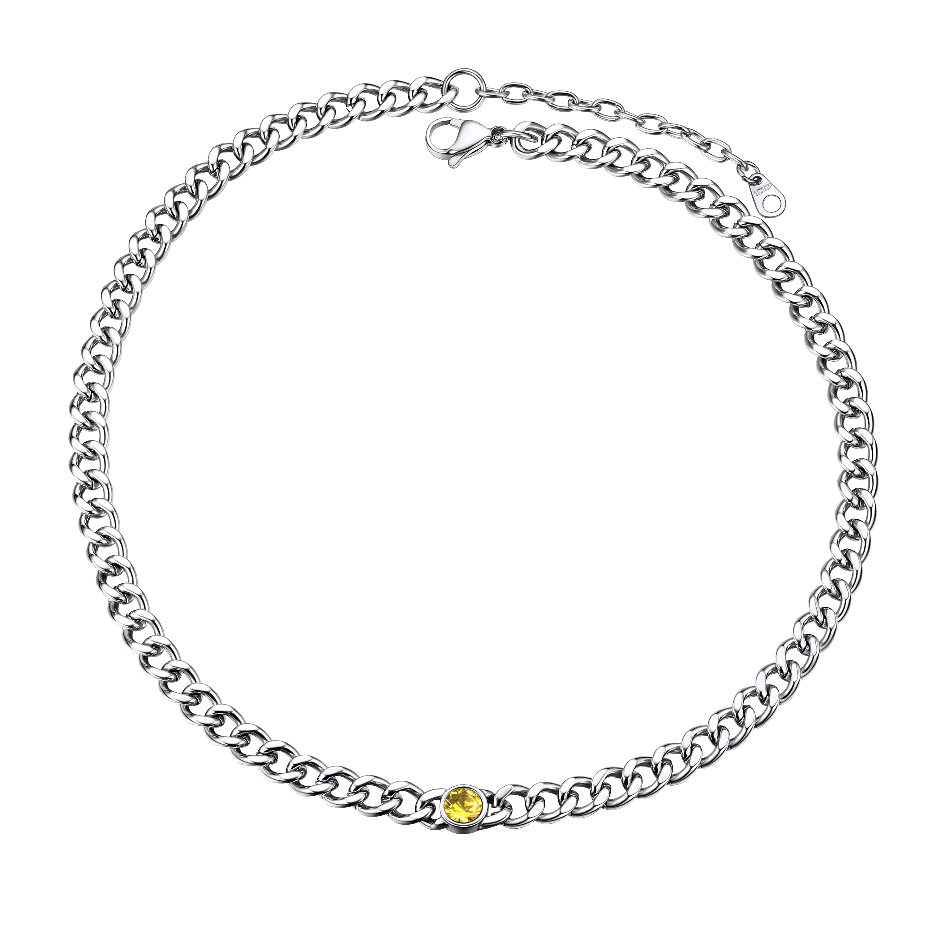 Birthstone Cuban Link Choker Chain Necklace for
