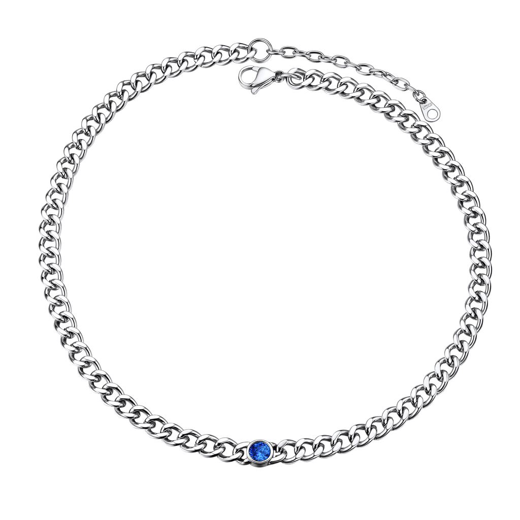 Birthstone Cuban Link Choker Chain Necklace for